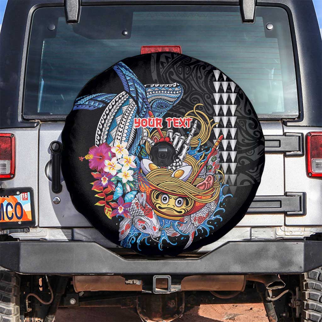 Personalized Japanese Koi Fish Ramen Spare Tire Cover Aloha Shark Kakau Pattern