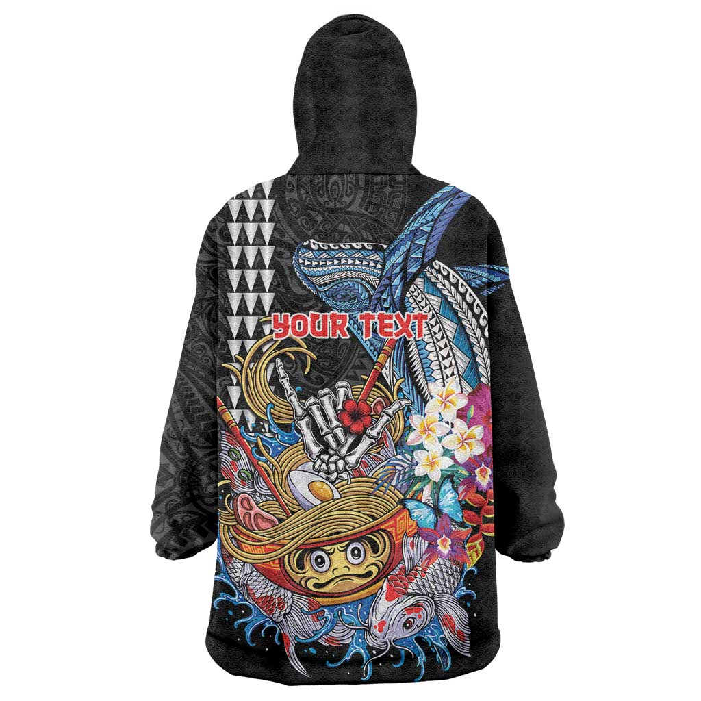 Personalized Japanese Koi Fish Ramen Wearable Blanket Hoodie Aloha Shark Kakau Pattern