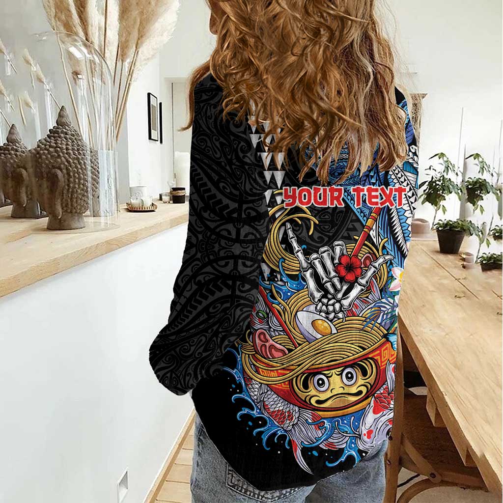 Personalized Japanese Koi Fish Ramen Women Casual Shirt Aloha Shark Kakau Pattern