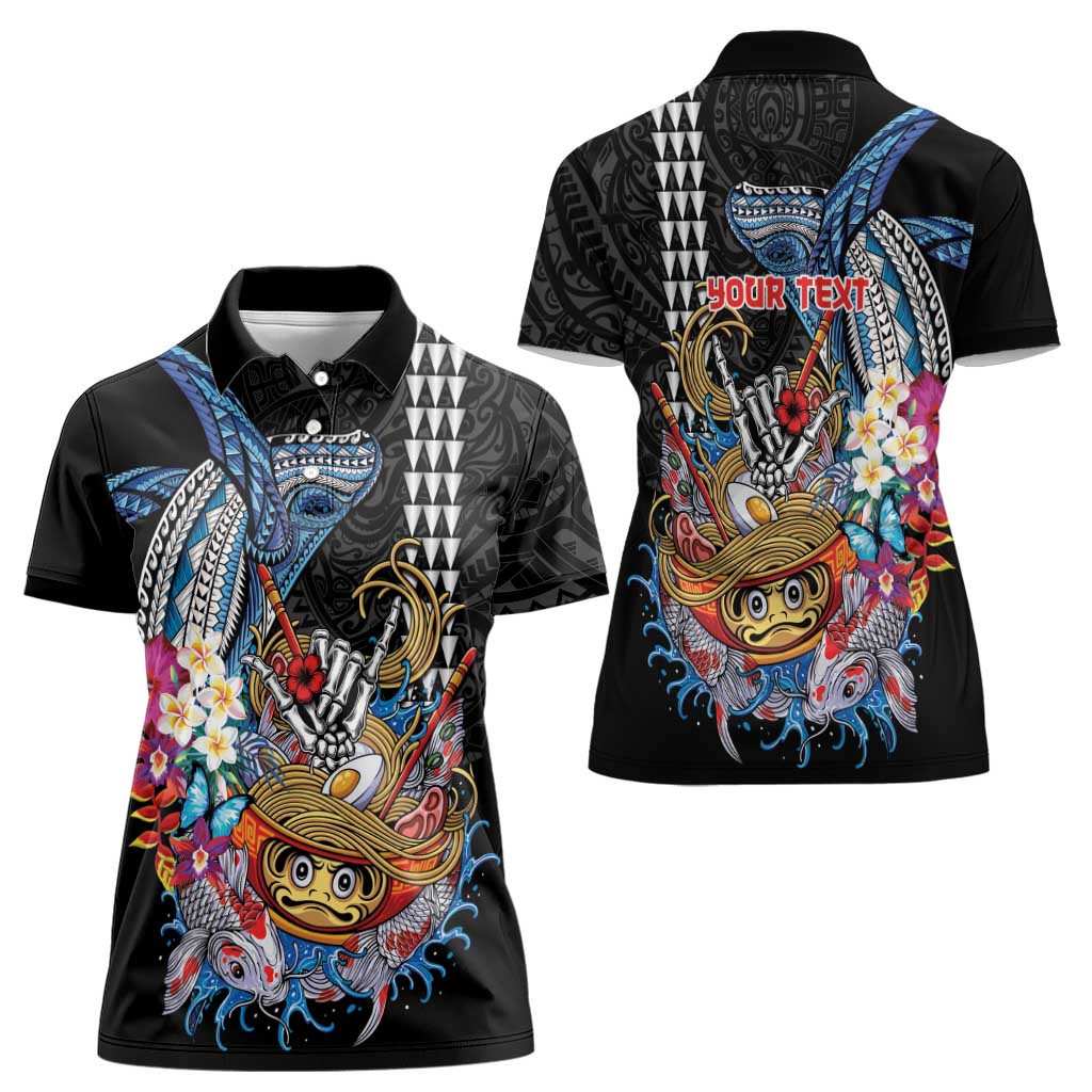 Personalized Japanese Koi Fish Ramen Women Polo Shirt Aloha Shark Kakau Pattern