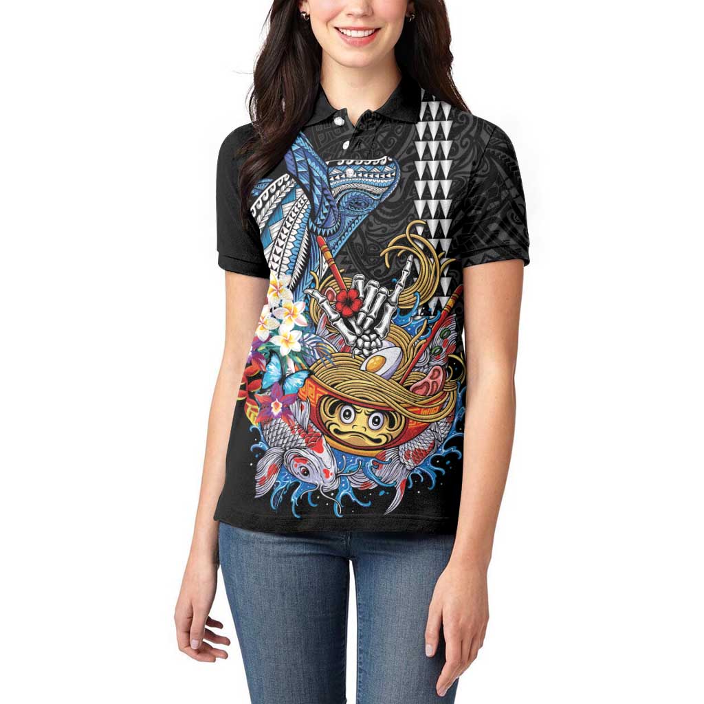 Personalized Japanese Koi Fish Ramen Women Polo Shirt Aloha Shark Kakau Pattern