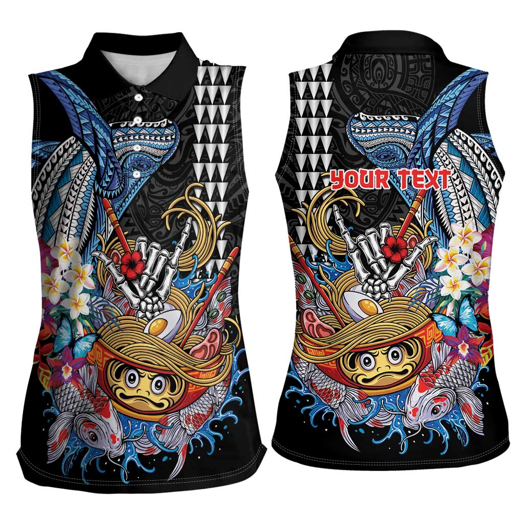 Personalized Japanese Koi Fish Ramen Women Sleeveless Polo Shirt Aloha Shark Kakau Pattern