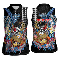Personalized Japanese Koi Fish Ramen Women Sleeveless Polo Shirt Aloha Shark Kakau Pattern