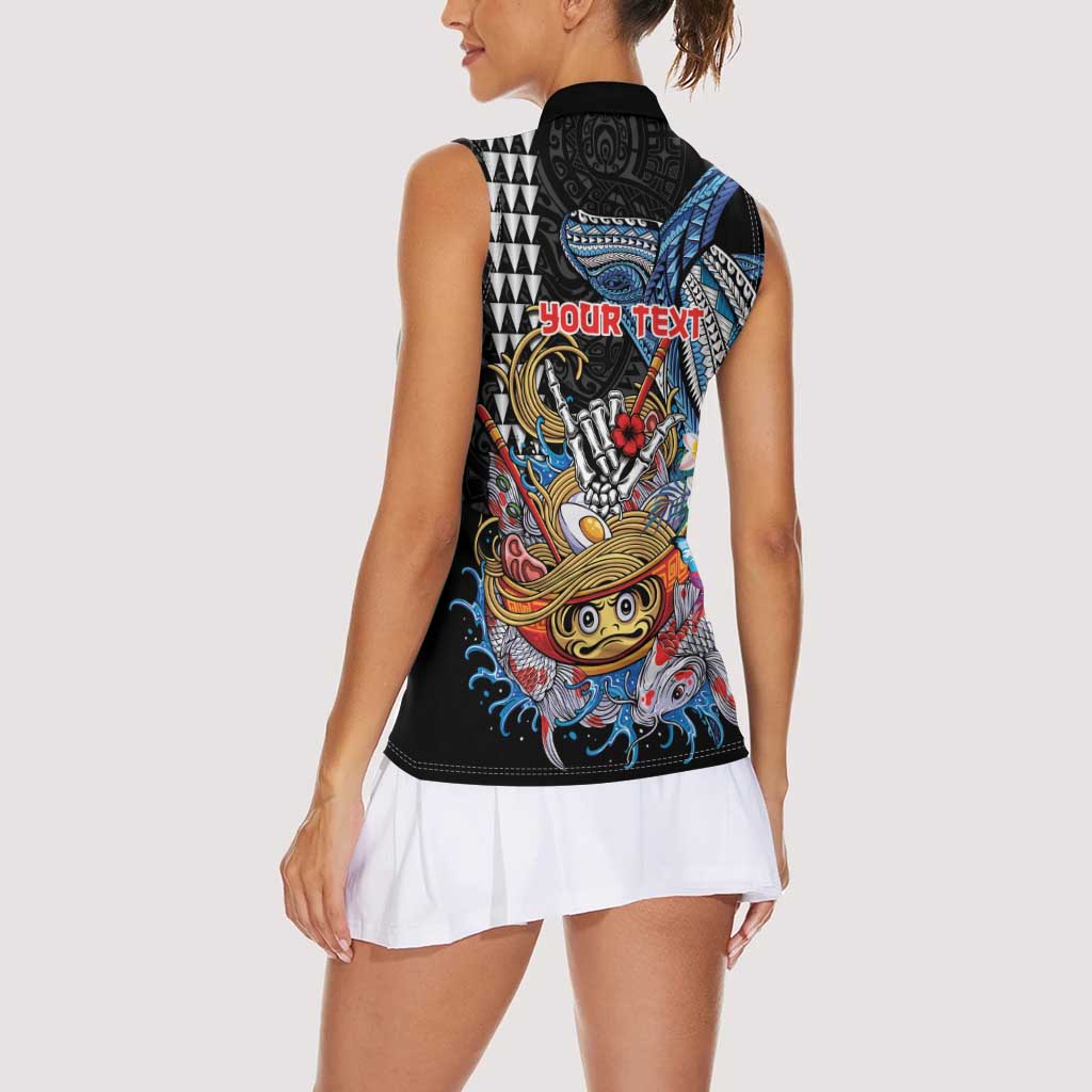 Personalized Japanese Koi Fish Ramen Women Sleeveless Polo Shirt Aloha Shark Kakau Pattern