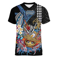 Personalized Japanese Koi Fish Ramen Women V-Neck T-Shirt Aloha Shark Kakau Pattern