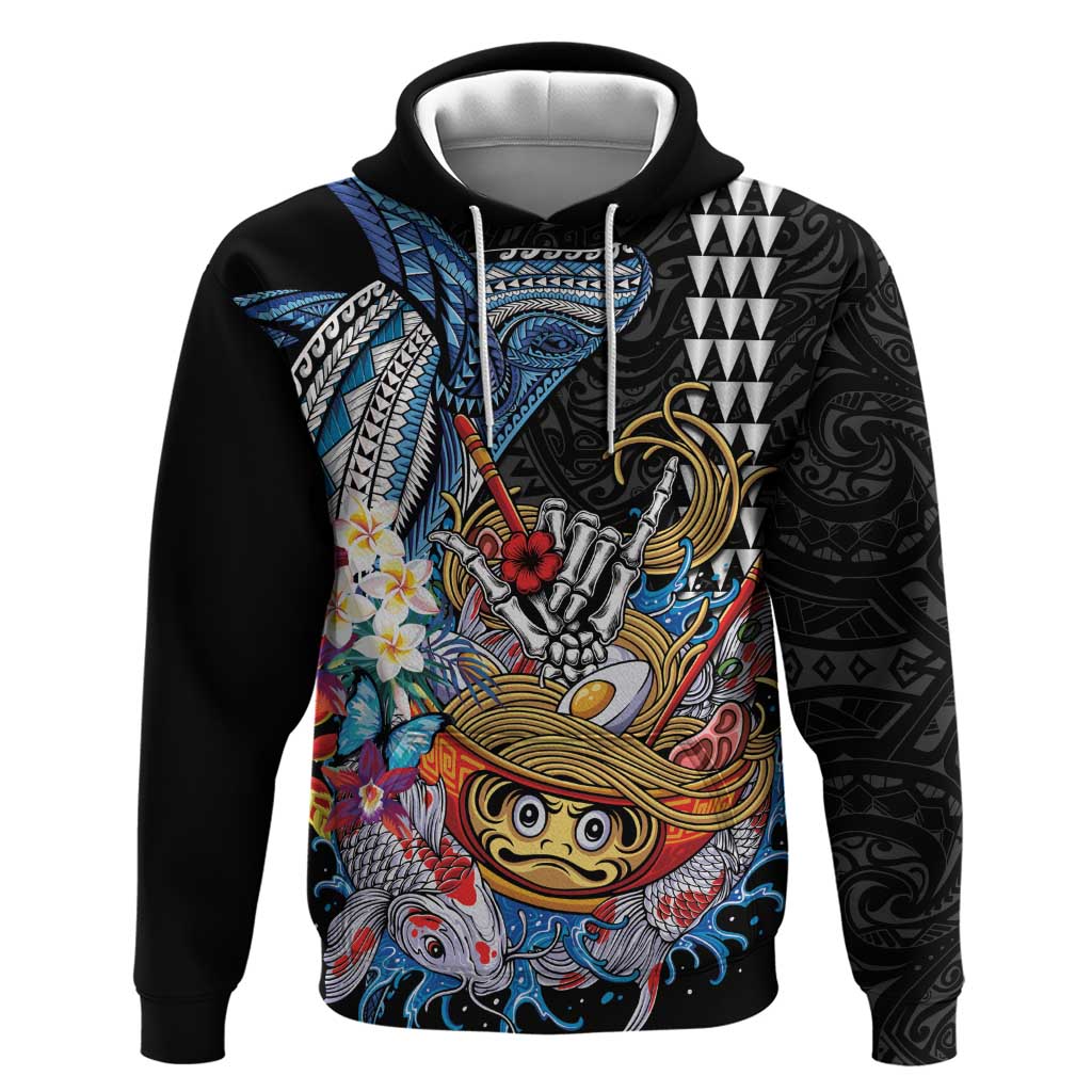 Personalized Japanese Koi Fish Ramen Zip Hoodie Aloha Shark Kakau Pattern LT9 Pullover Hoodie Black - Polynesian Pride