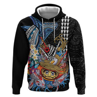 Personalized Japanese Koi Fish Ramen Zip Hoodie Aloha Shark Kakau Pattern LT9 Pullover Hoodie Black - Polynesian Pride