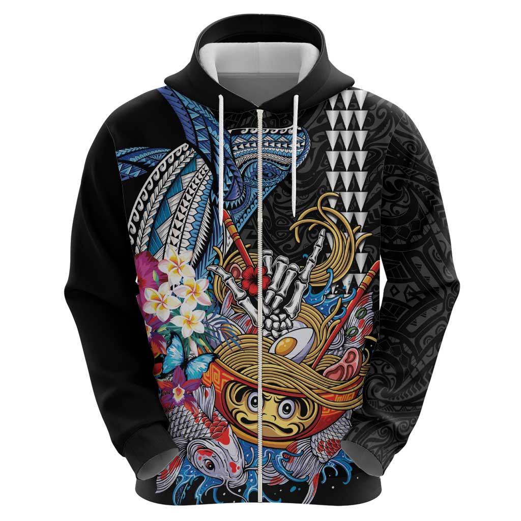 Personalized Japanese Koi Fish Ramen Zip Hoodie Aloha Shark Kakau Pattern LT9 - Polynesian Pride