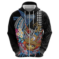 Personalized Japanese Koi Fish Ramen Zip Hoodie Aloha Shark Kakau Pattern LT9 - Polynesian Pride