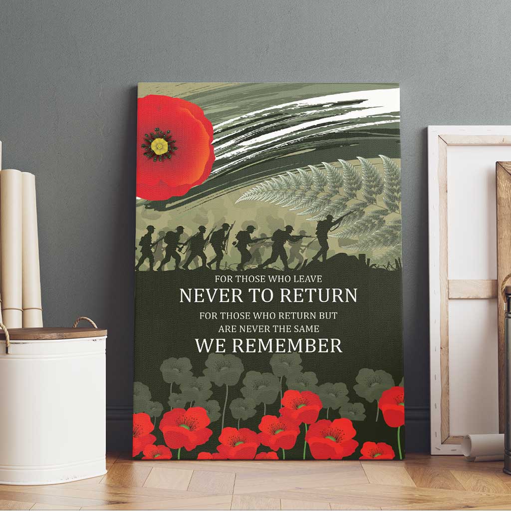 ANZAC Day We Remember Canvas Wall Art Maori Silver Fern Camouflage Motif
