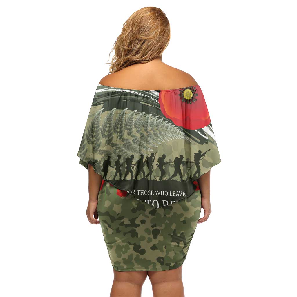 ANZAC Day We Remember Family Matching Off Shoulder Short Dress and Hawaiian Shirt Maori Silver Fern Camouflage Motif