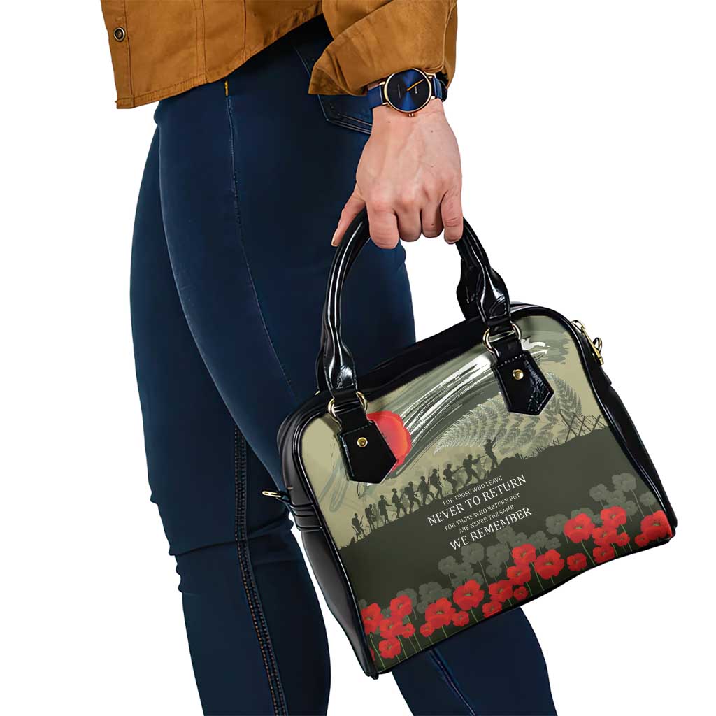 ANZAC Day We Remember Shoulder Handbag Maori Silver Fern Camouflage Motif