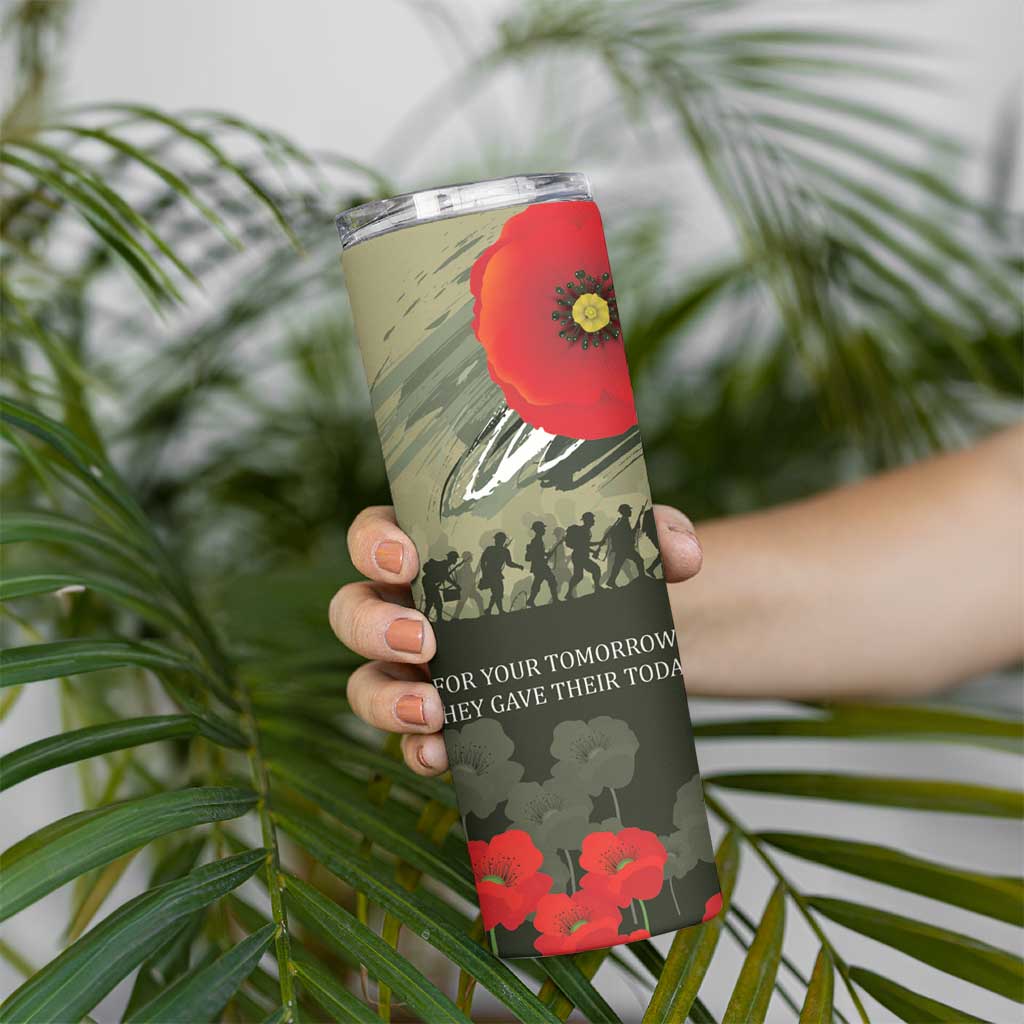 ANZAC Day We Remember Skinny Tumbler Maori Silver Fern Camouflage Motif