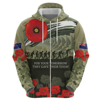 ANZAC Day We Remember Zip Hoodie Maori Silver Fern Camouflage Motif