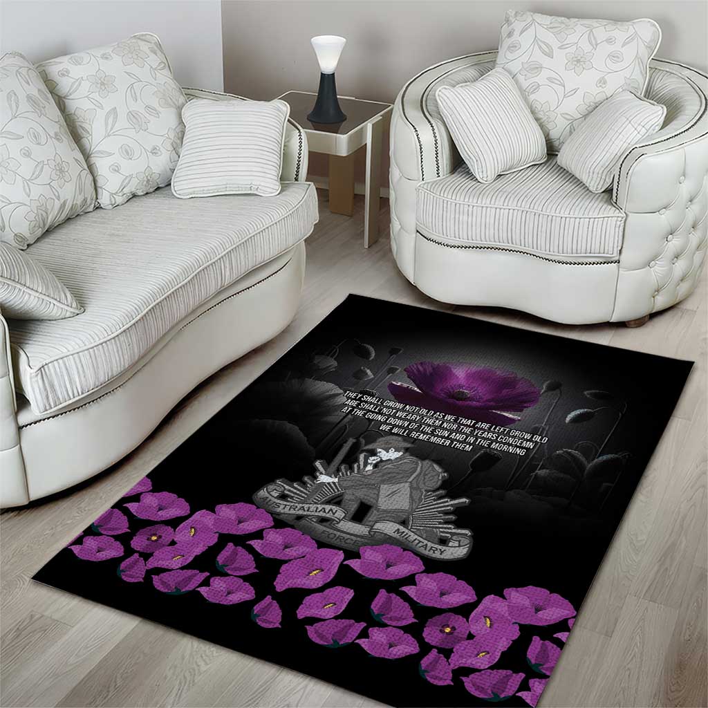 ANZAC Day Remembrance Area Rug Purple Poppy We Will Remember Them