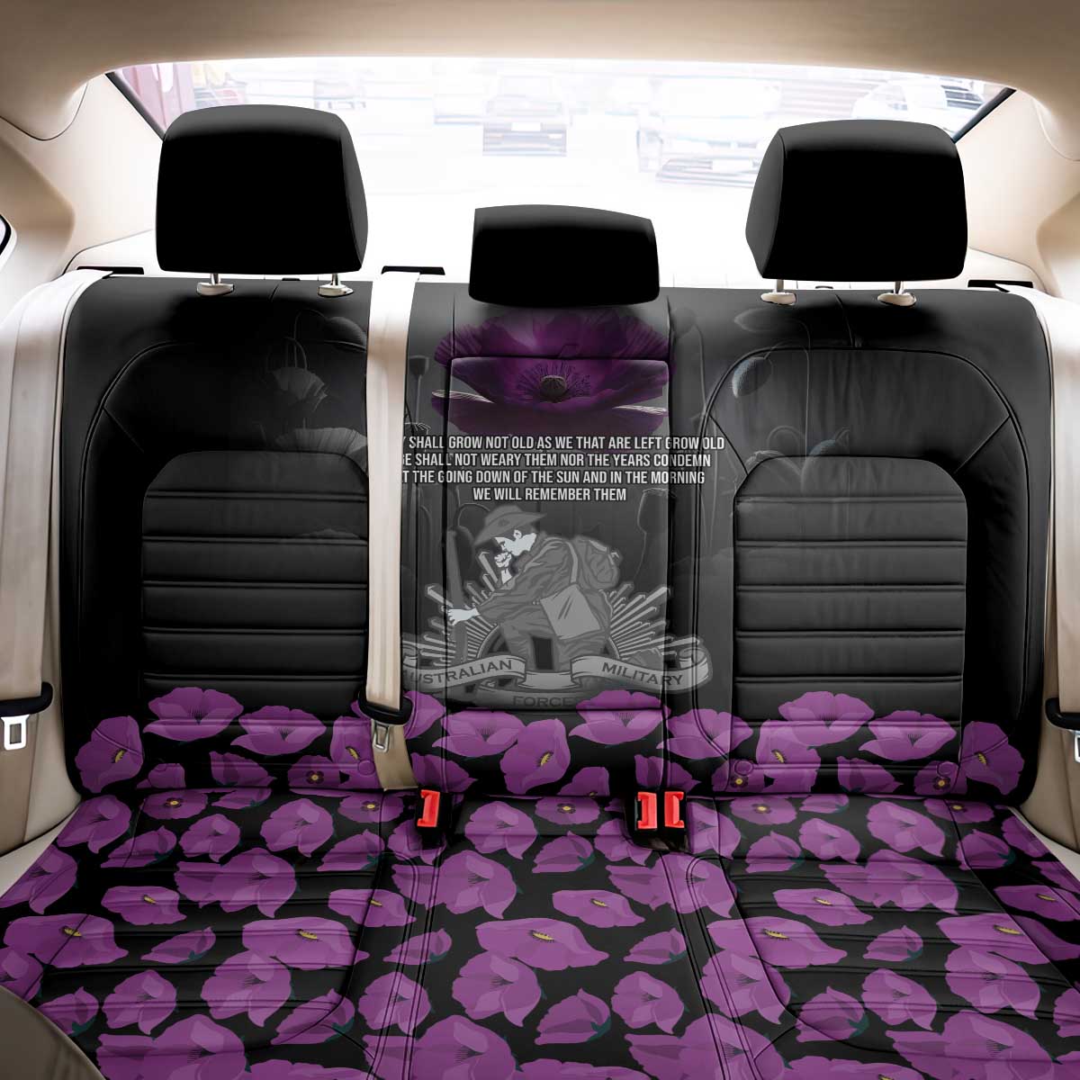ANZAC Day Remembrance Back Car Seat Cover Purple Poppy We Will Remember Them LT9 - Polynesian Pride