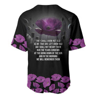 ANZAC Day Remembrance Baseball Jersey Purple Poppy We Will Remember Them