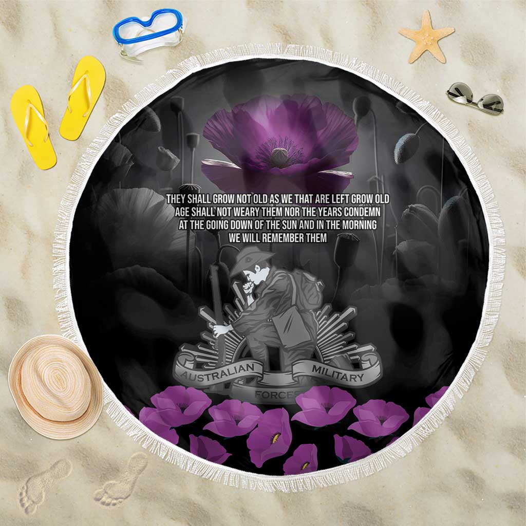 ANZAC Day Remembrance Beach Blanket Purple Poppy We Will Remember Them