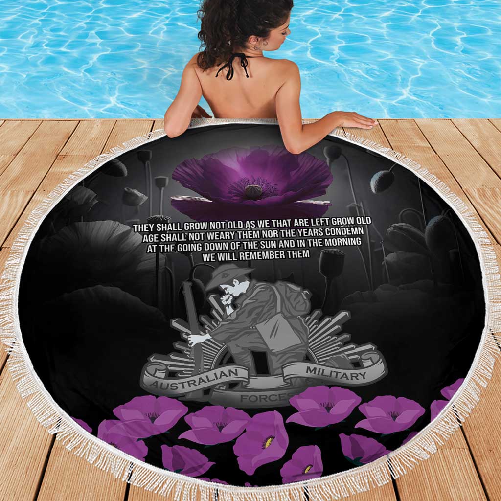 ANZAC Day Remembrance Beach Blanket Purple Poppy We Will Remember Them