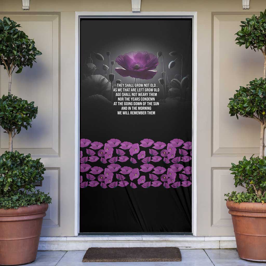 ANZAC Day Remembrance Door Cover Purple Poppy We Will Remember Them