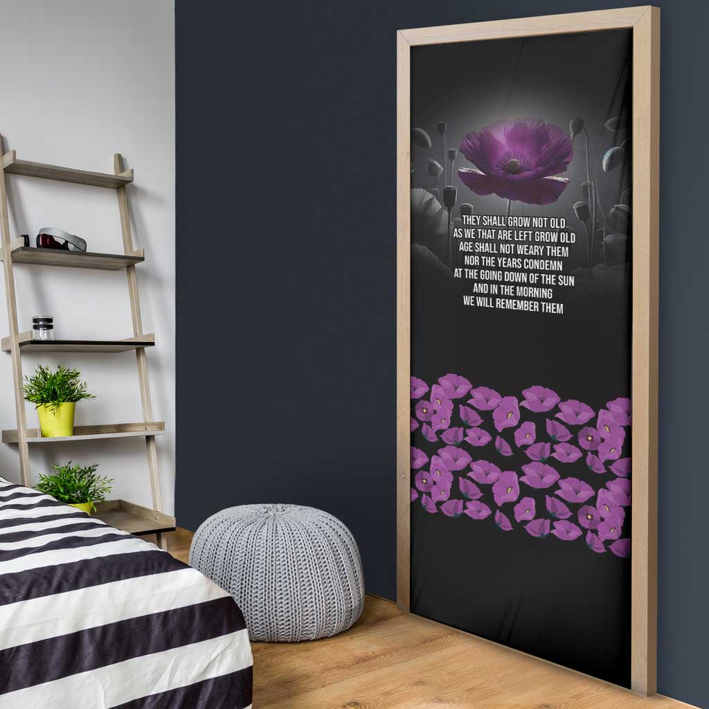 ANZAC Day Remembrance Door Cover Purple Poppy We Will Remember Them