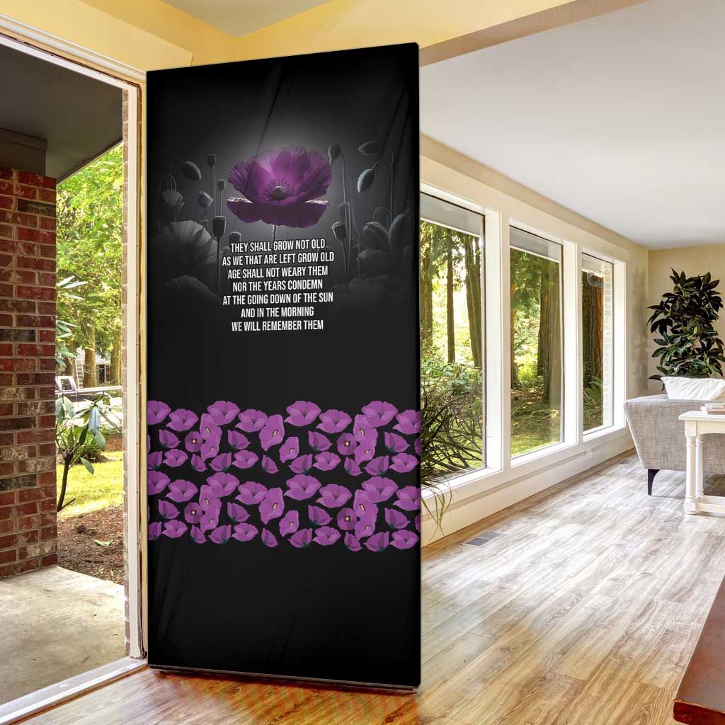 ANZAC Day Remembrance Door Cover Purple Poppy We Will Remember Them