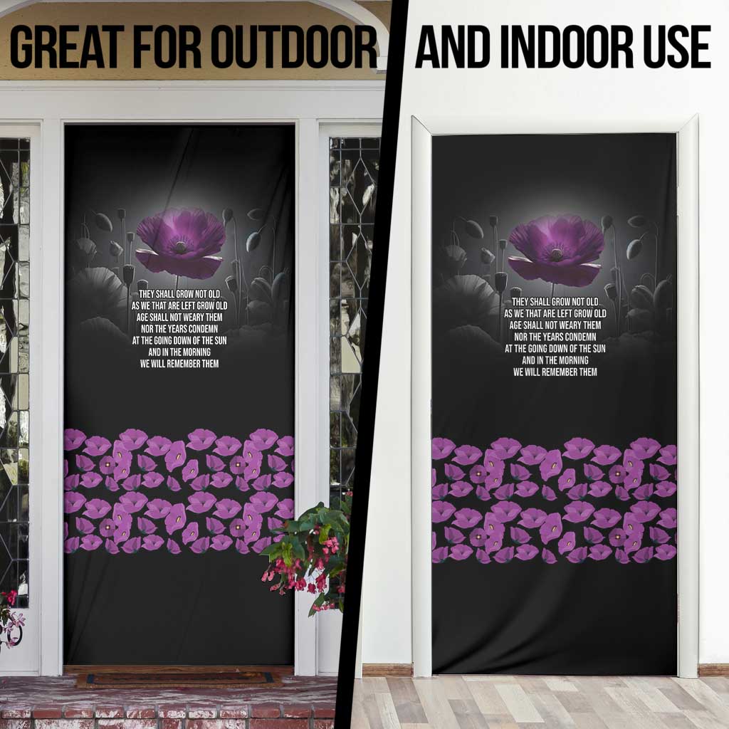 ANZAC Day Remembrance Door Cover Purple Poppy We Will Remember Them