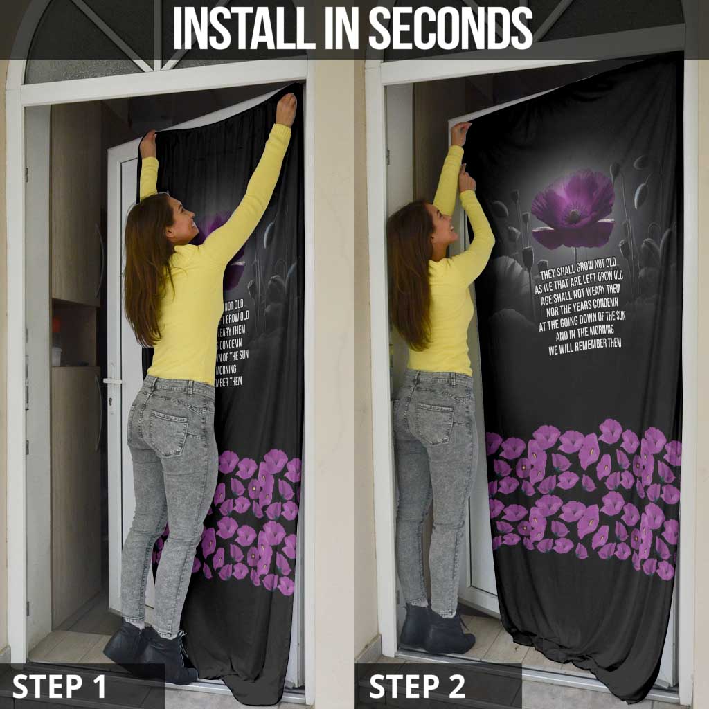 ANZAC Day Remembrance Door Cover Purple Poppy We Will Remember Them