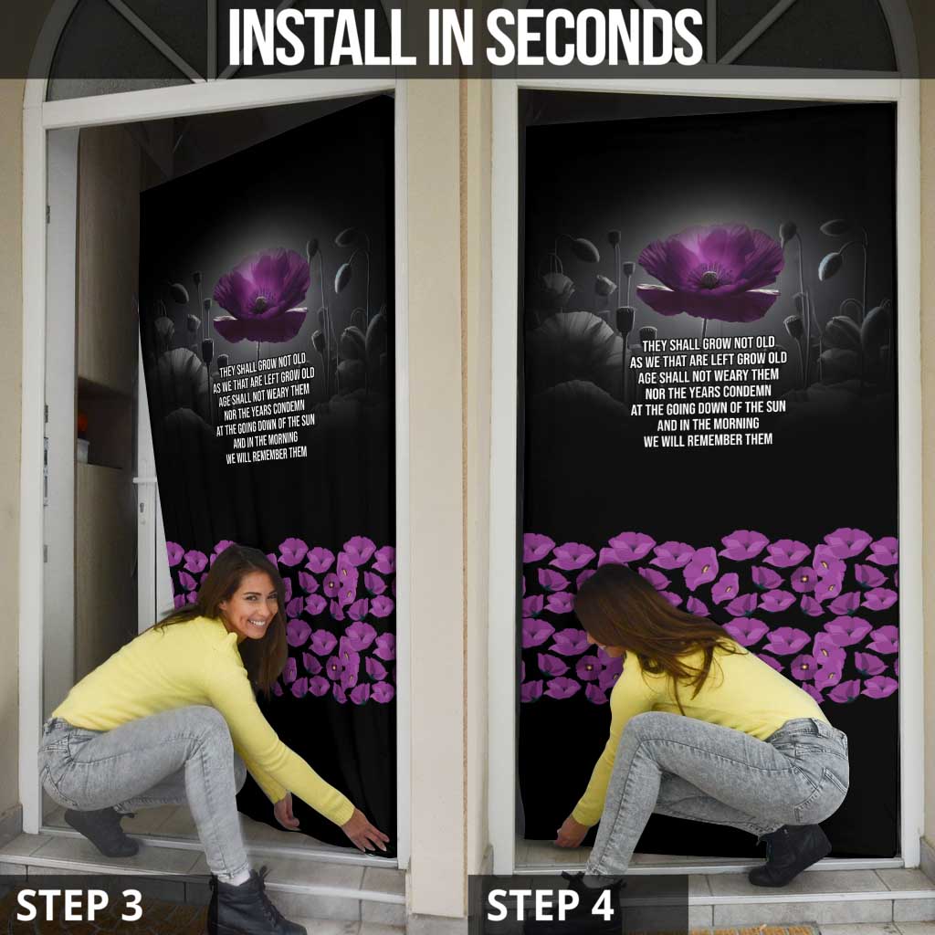 ANZAC Day Remembrance Door Cover Purple Poppy We Will Remember Them
