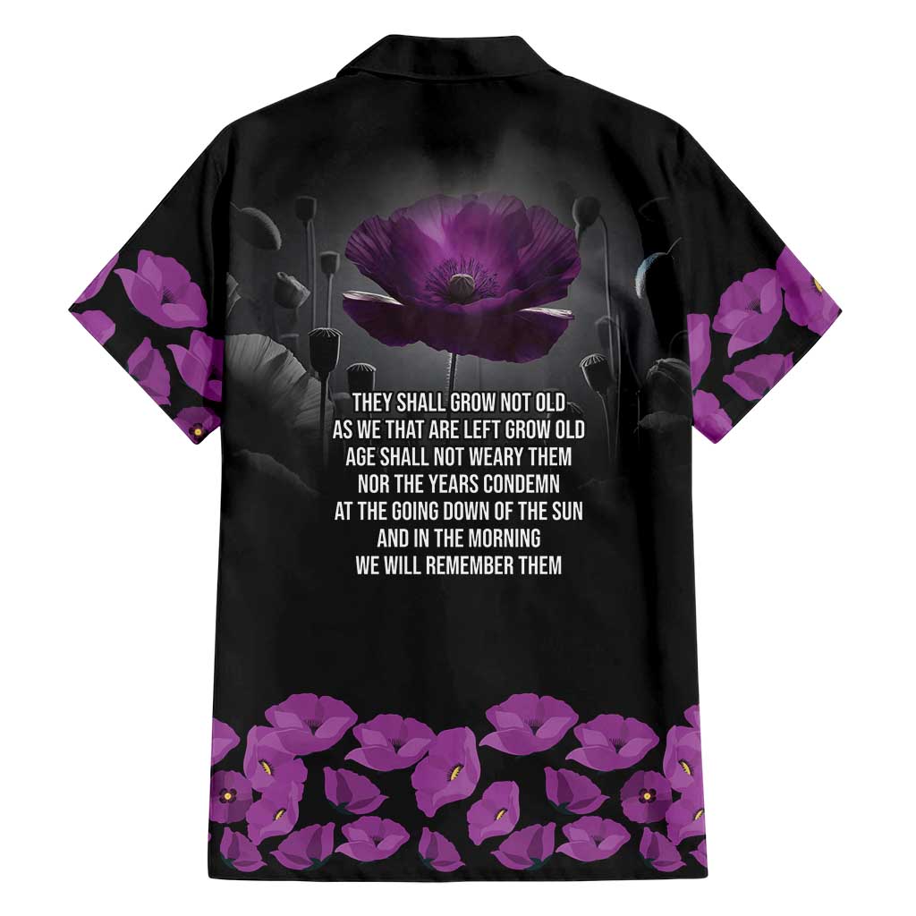 ANZAC Day Remembrance Family Matching Off Shoulder Maxi Dress and Hawaiian Shirt Purple Poppy We Will Remember Them