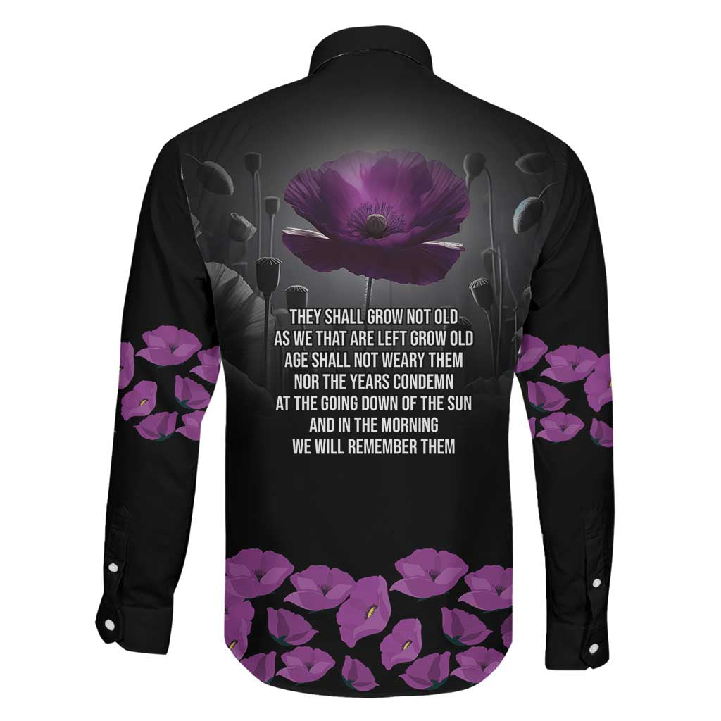 ANZAC Day Remembrance Family Matching Off Shoulder Maxi Dress and Hawaiian Shirt Purple Poppy We Will Remember Them