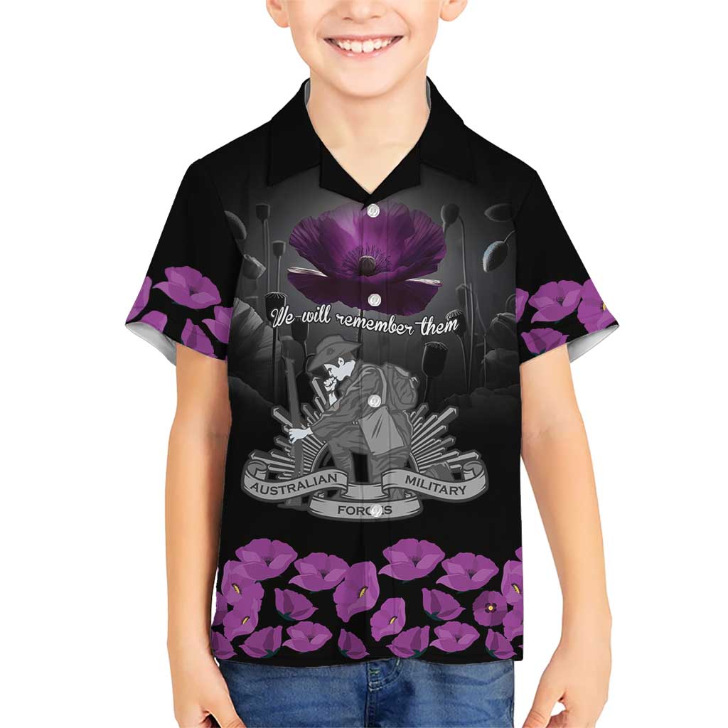 ANZAC Day Remembrance Family Matching Off Shoulder Maxi Dress and Hawaiian Shirt Purple Poppy We Will Remember Them