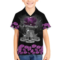 ANZAC Day Remembrance Family Matching Off Shoulder Maxi Dress and Hawaiian Shirt Purple Poppy We Will Remember Them