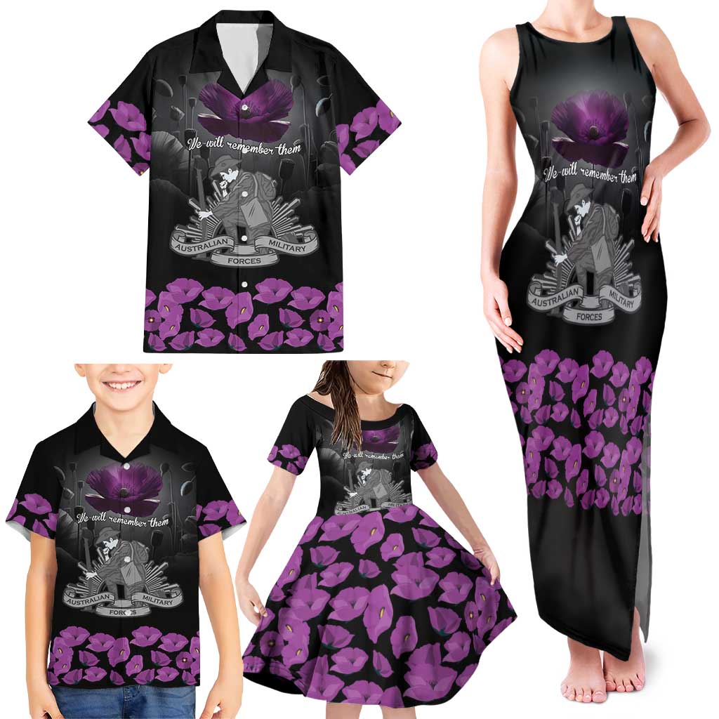 ANZAC Day Remembrance Family Matching Tank Maxi Dress and Hawaiian Shirt Purple Poppy We Will Remember Them LT9 - Polynesian Pride