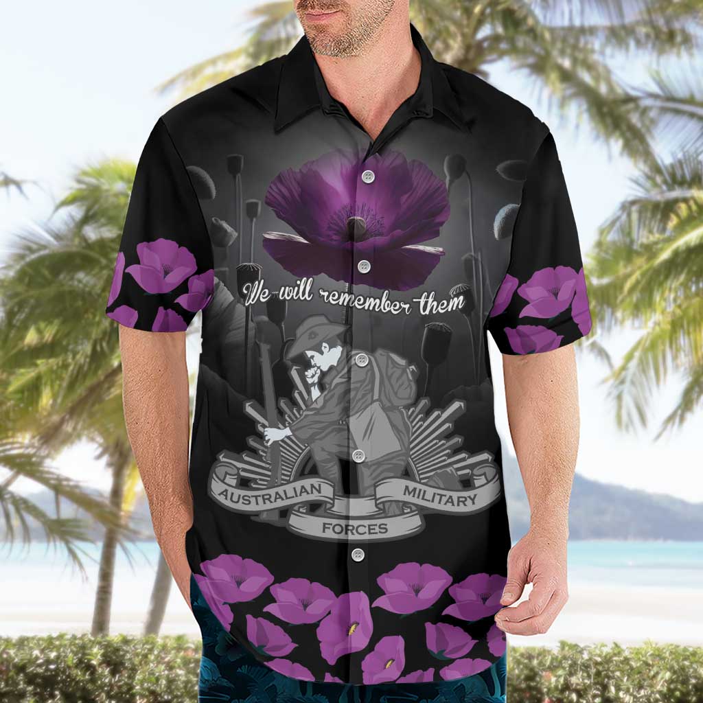 ANZAC Day Remembrance Hawaiian Shirt Purple Poppy We Will Remember Them