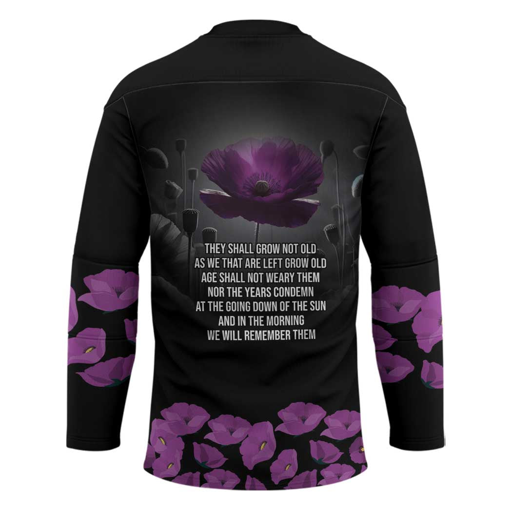 ANZAC Day Remembrance Hockey Jersey Purple Poppy We Will Remember Them