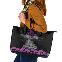 ANZAC Day Remembrance Leather Tote Bag Purple Poppy We Will Remember Them