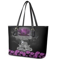 ANZAC Day Remembrance Leather Tote Bag Purple Poppy We Will Remember Them