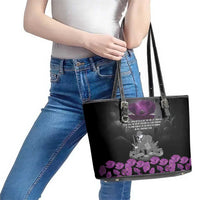 ANZAC Day Remembrance Leather Tote Bag Purple Poppy We Will Remember Them