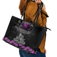ANZAC Day Remembrance Leather Tote Bag Purple Poppy We Will Remember Them