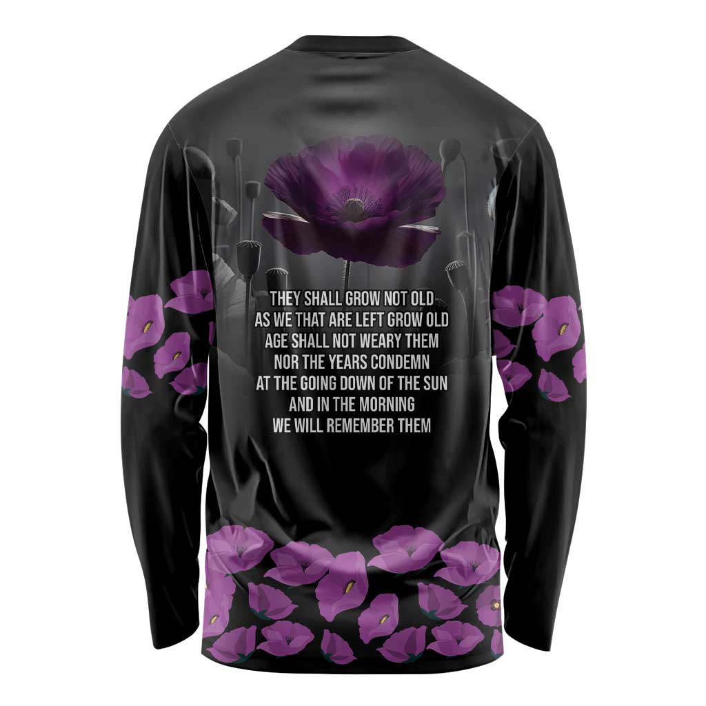 ANZAC Day Remembrance Long Sleeve Shirt Purple Poppy We Will Remember Them LT9 - Polynesian Pride