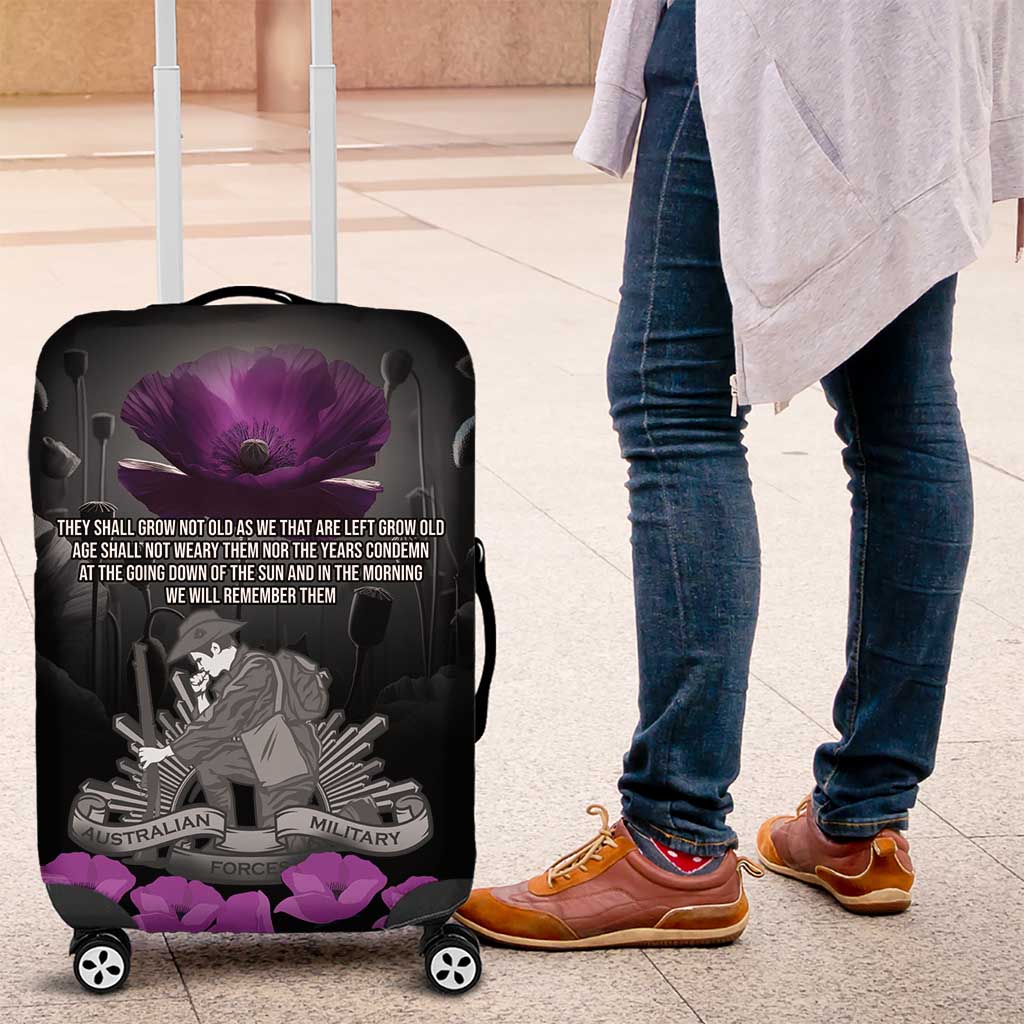 ANZAC Day Remembrance Luggage Cover Purple Poppy We Will Remember Them