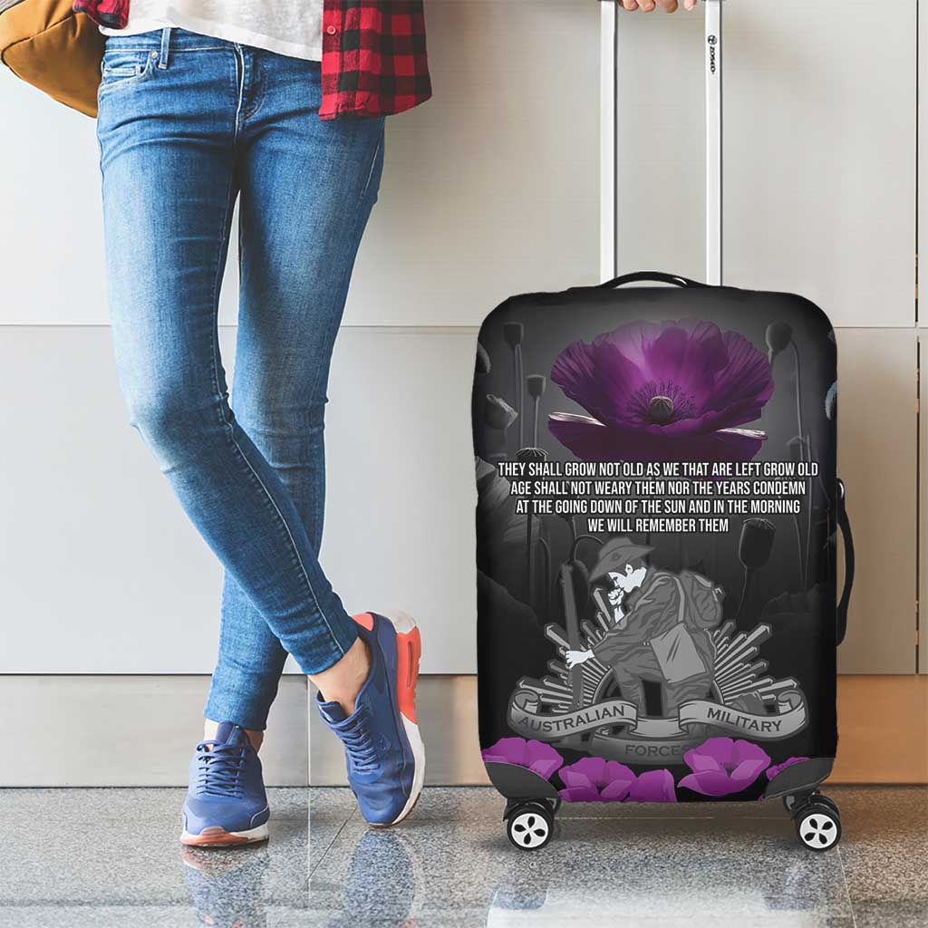 ANZAC Day Remembrance Luggage Cover Purple Poppy We Will Remember Them