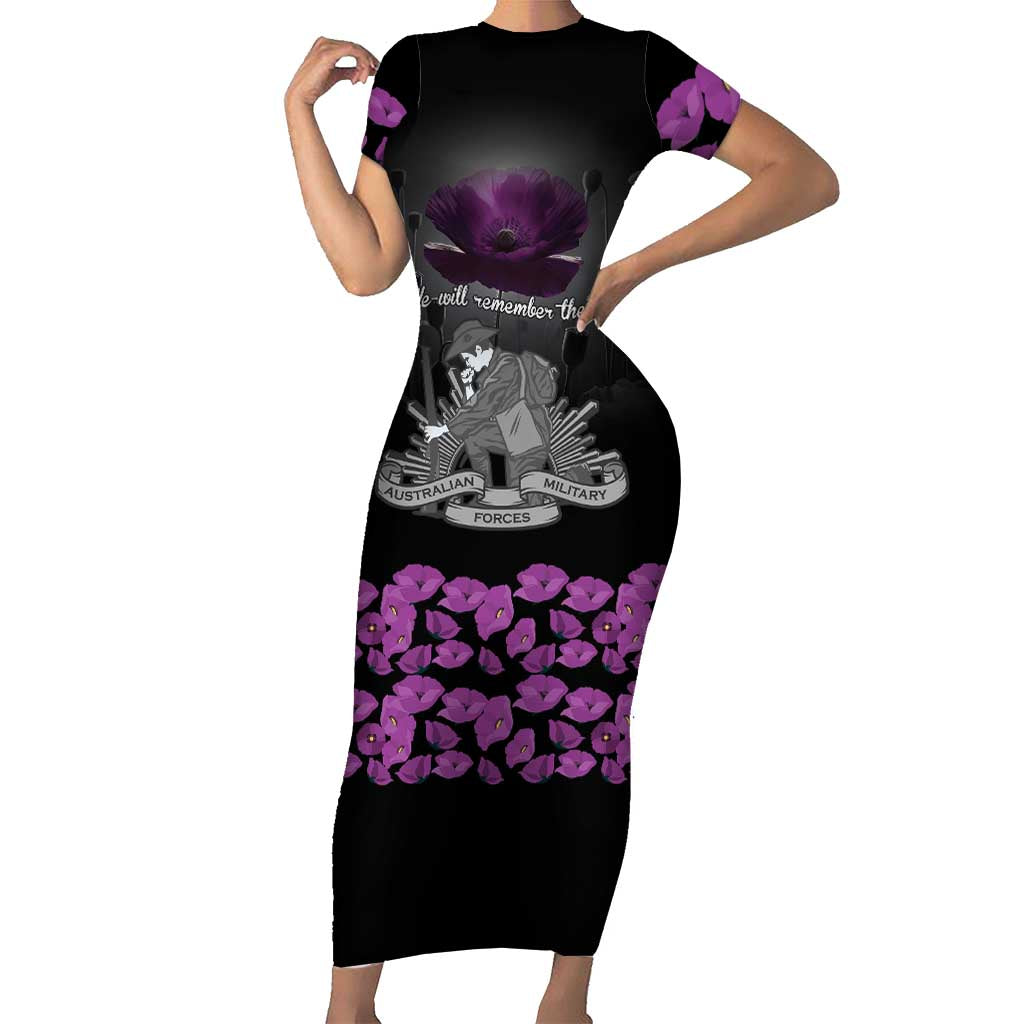 ANZAC Day Remembrance Short Sleeve Bodycon Dress Purple Poppy We Will Remember Them