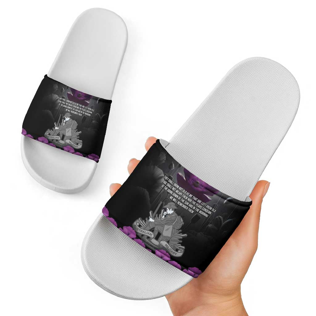 ANZAC Day Remembrance Slide Sandals Purple Poppy We Will Remember Them LT9 - Polynesian Pride