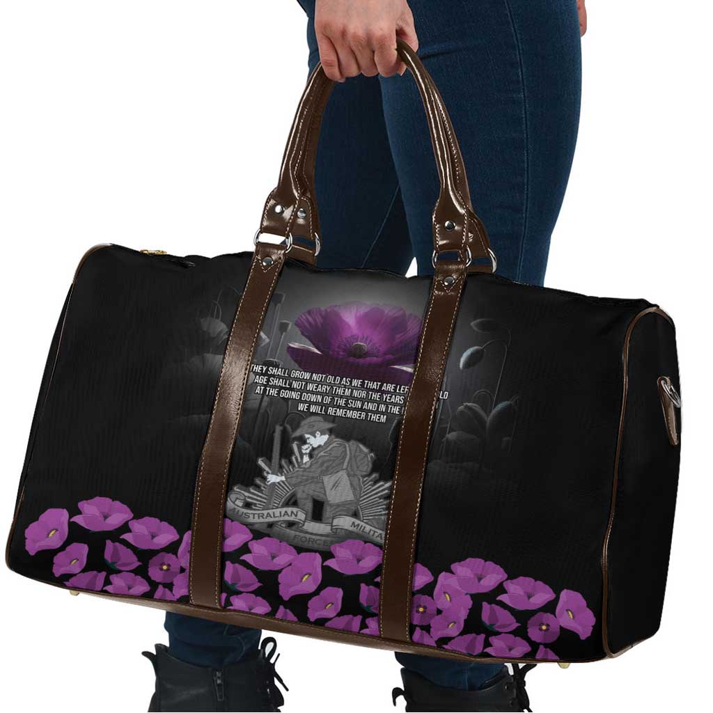 ANZAC Day Remembrance Travel Bag Purple Poppy We Will Remember Them