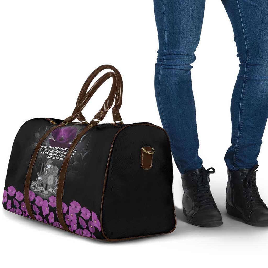 ANZAC Day Remembrance Travel Bag Purple Poppy We Will Remember Them