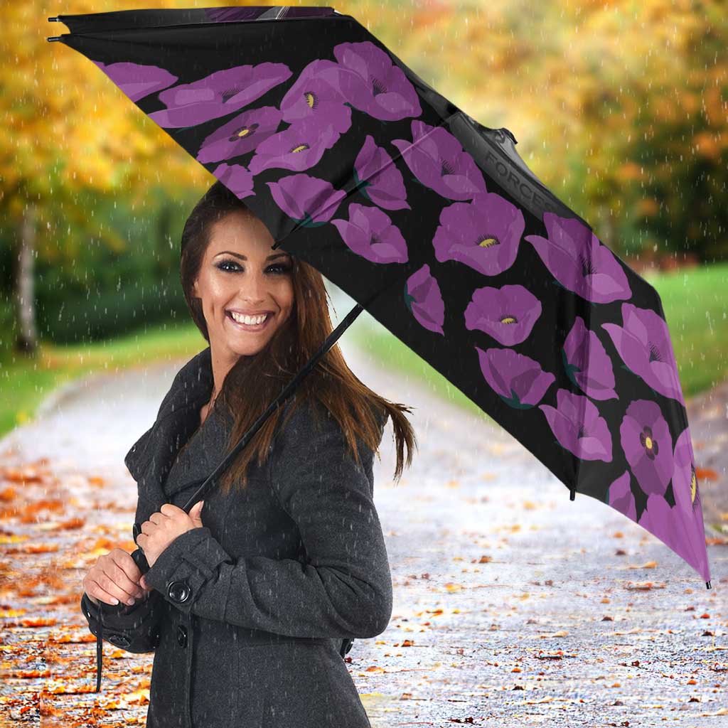 ANZAC Day Remembrance Umbrella Purple Poppy We Will Remember Them LT9 - Polynesian Pride