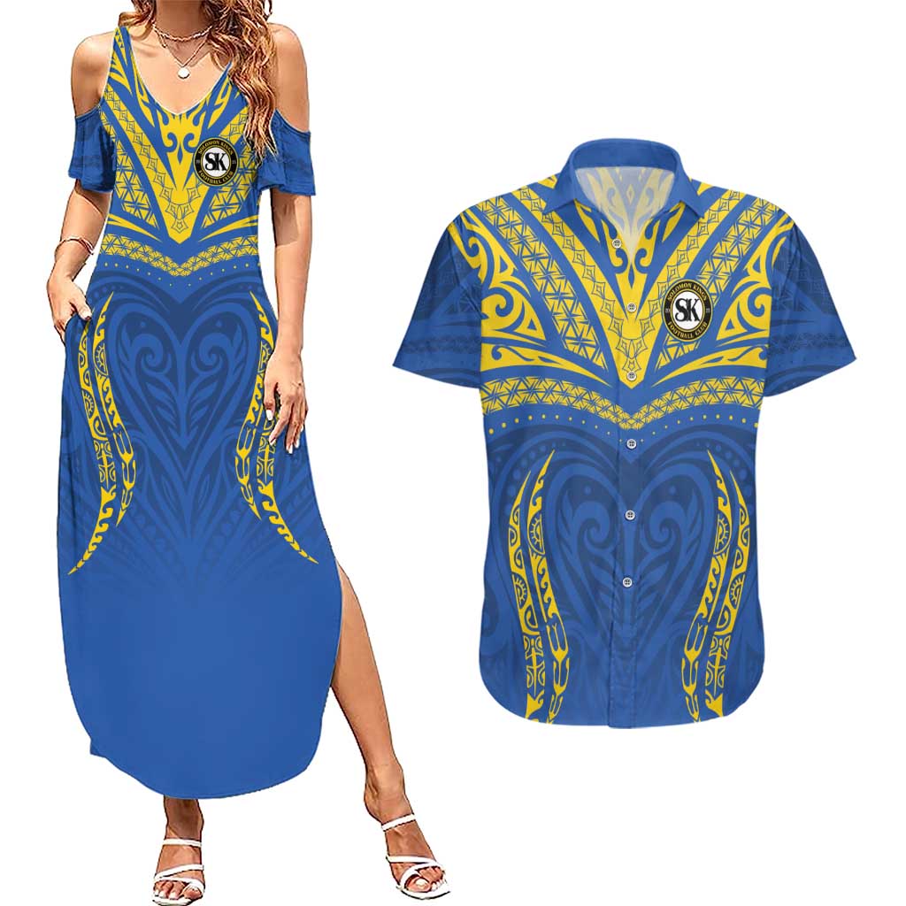 Custom Oceania Football Solomon Kings Couples Matching Summer Maxi Dress and Hawaiian Shirt Polynesian Tribal Pattern