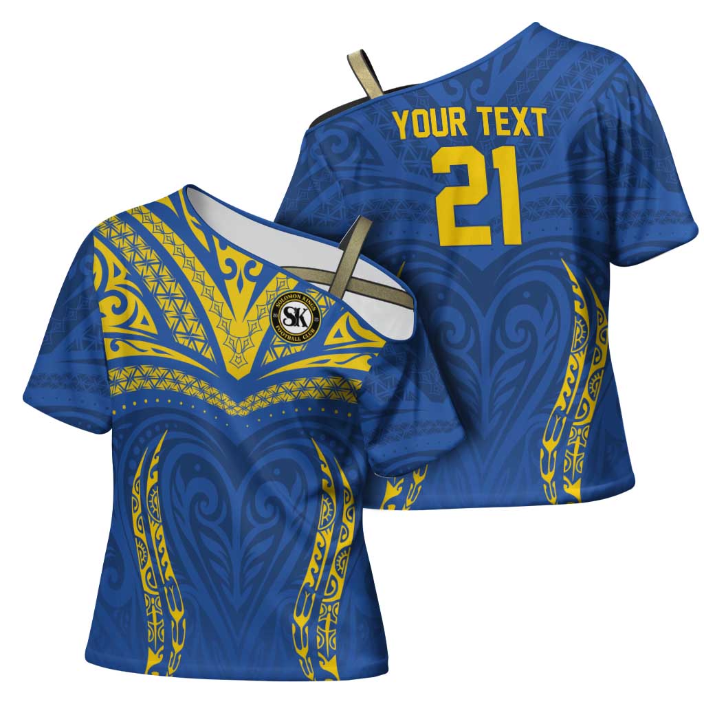 Custom Oceania Football Solomon Kings Cross Shoulder Shirt Polynesian Tribal Pattern